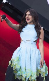 Delightful Priyanka Chopra in Blue Floral Dress as Co-Host of 2021 Global Citizen Live Event in Paris