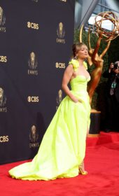 Emmys 2021: Kaley Cuoco Looks so Elegant in Neon Vera Wong Gown