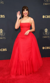 Emmys 2021: Red Hot Mandy Moore Looks Stylish in a Carolina Herrera Gown