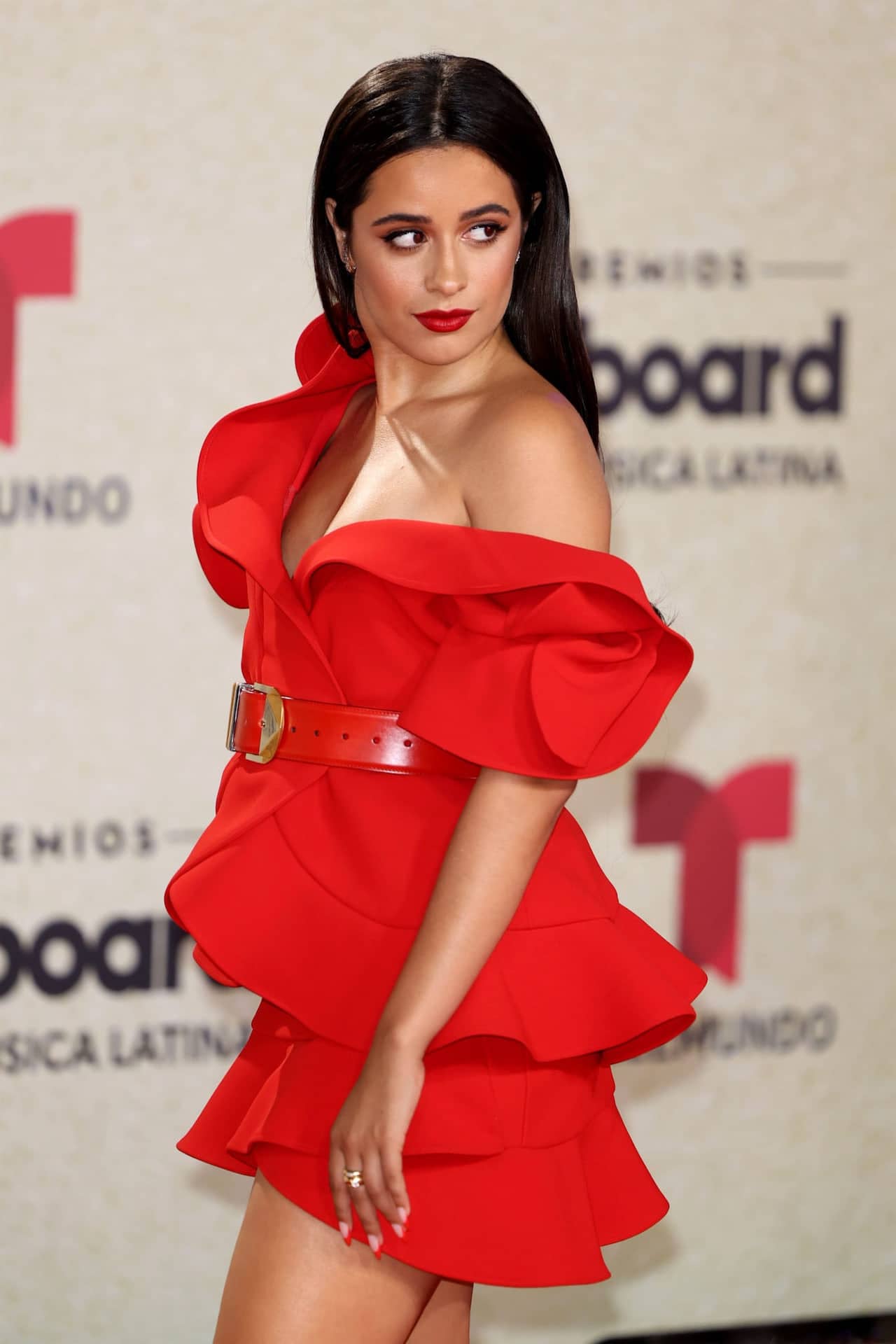 Hot Camila Cabello in Red Elie Saab Dress at The 2021 Billboard Latin Music Awards