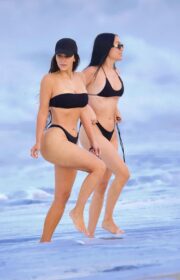 Kim Kardashian West bootylicious display at the Malibu beach in racy thong bikini, with her friend Stephanie Shepherd in California on September 27, 2021.