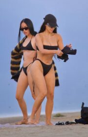 Kim Kardashian West bootylicious display at the Malibu beach in racy thong bikini, with her friend Stephanie Shepherd in California on September 27, 2021.
