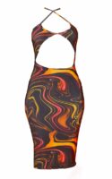 PrettyLittleThing Orange Marble Print Cut Out Dress