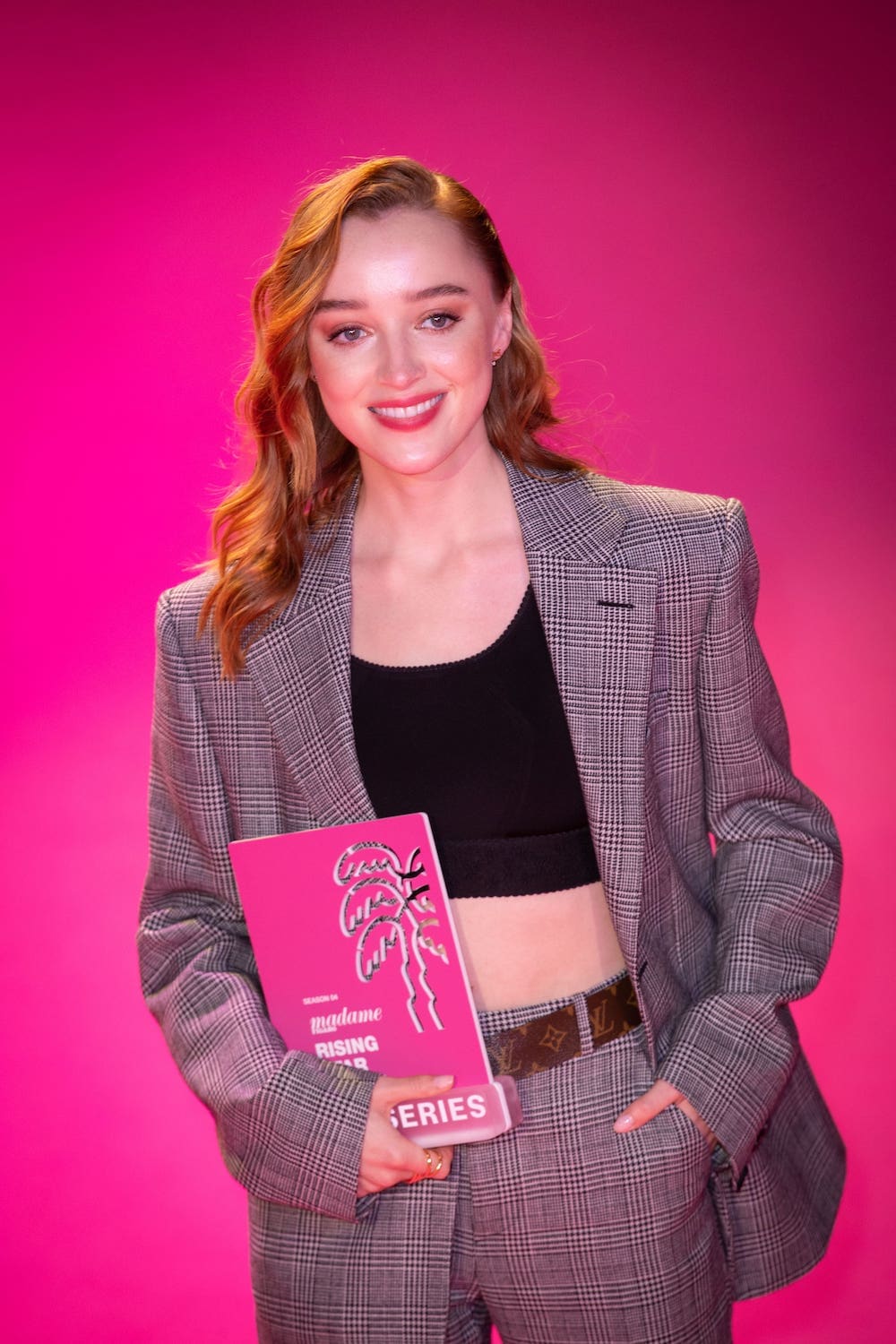 Phoebe Dynevor received an award during the opening ceremony of 4th Cannes International Series Festival (Canneseries) held in Cannes on October 8, 2021.