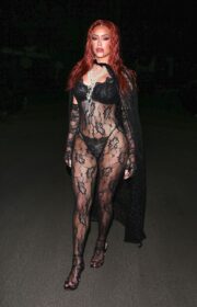 Hot Anastasia Karanikolaou in Sheer Black Outfit at 2021 Halloween Party