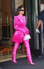 Kim Kardashian Wears Hot Pink Outfit for SNL Rehearsal in New York 10/07/2021