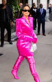 Kim Kardashian Wears Hot Pink Outfit for SNL Rehearsal in New York 10/07/2021
