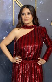 Salma Hayek in a Shiny Red Gown at the 'Eternals' London Premiere 2021