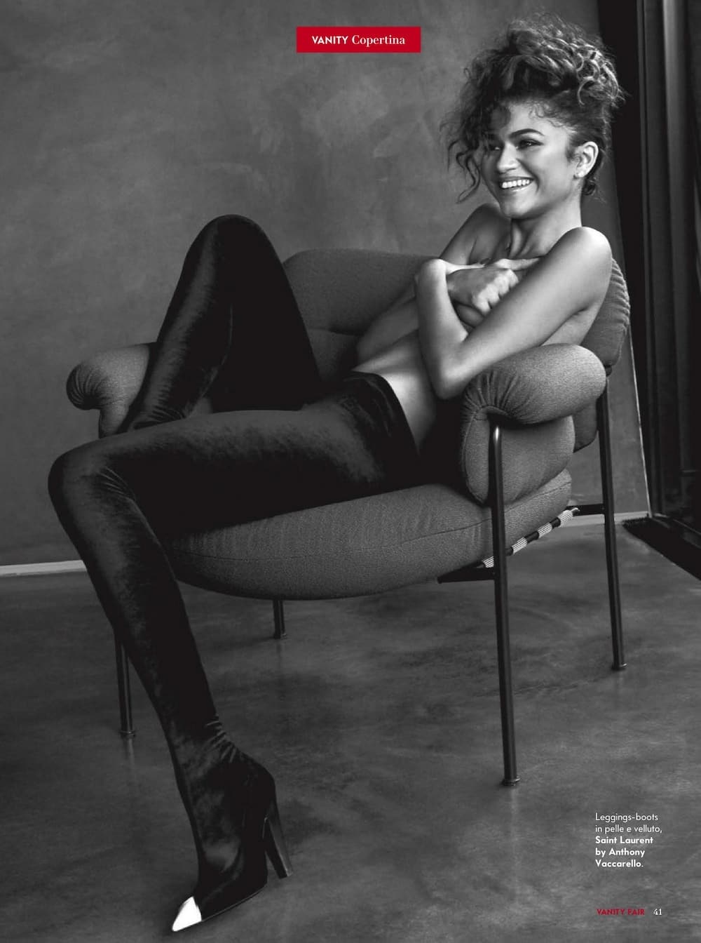 Hot Zendaya Coleman posed topless wearing just black velvet pant in the photoshoot for the Vanity Fair Italia magazine’s 13 October 2021 Edition.