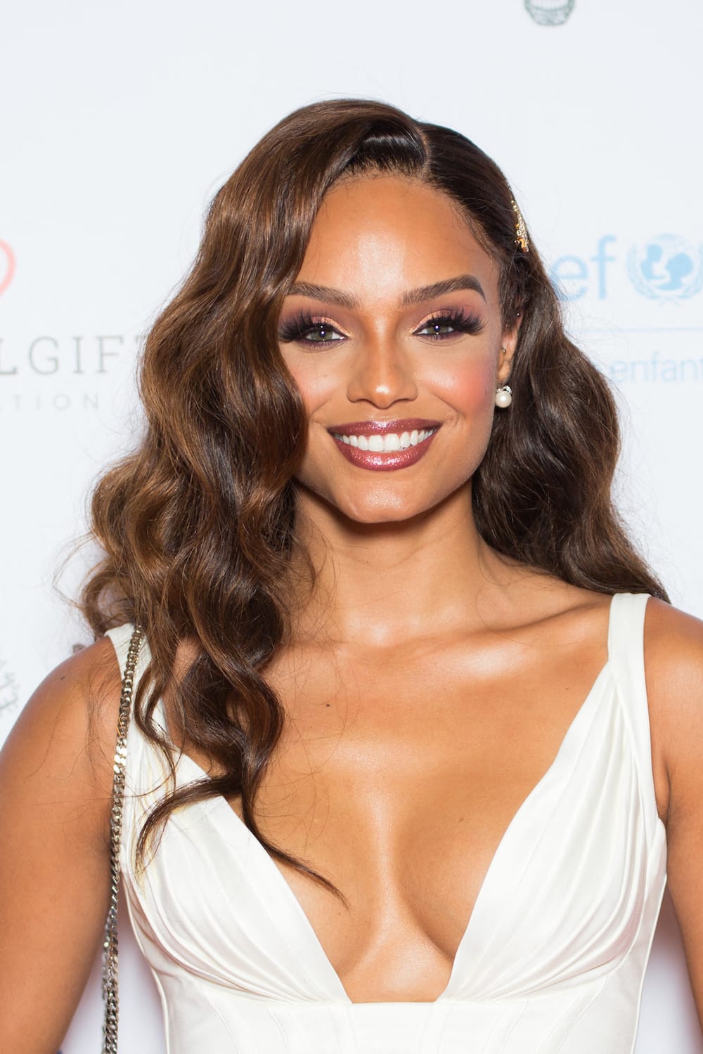 Alicia Aylies in White Gown at the 2021 Global Gift Gala in Paris