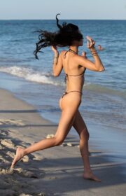 Bella Hadid Sparkles in Animal Print Bikini in Miami Beach, November 2021