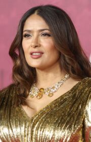 Salma Hayek in Golden Dress at the 'House of Gucci' London Premiere 2021
