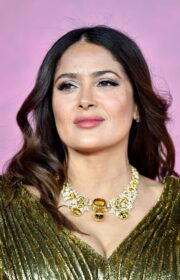 Salma Hayek in Golden Dress at the 'House of Gucci' London Premiere 2021