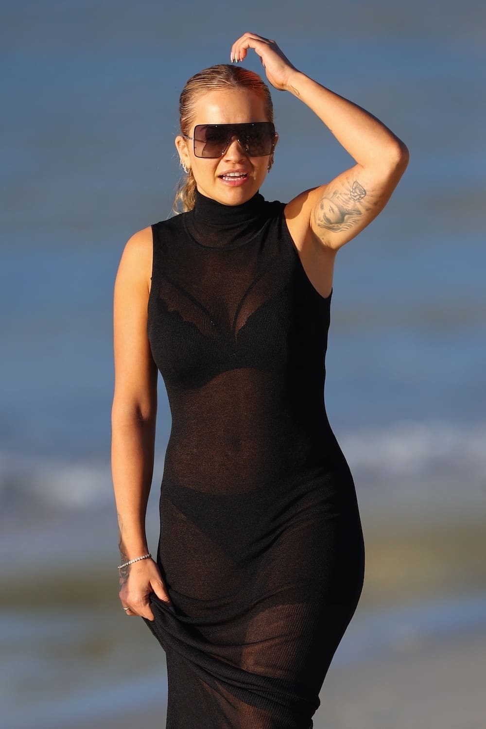 Rita Ora Sexy Sheer Style in Black Lingerie in Sydney Australia 2021