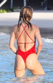 Incredible Kimberley Garner in Red Thong Swimsuit in St. Barts 2022