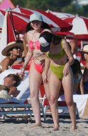 Noah Cyrus in Peach Thong Bikini With Friends in Miami 2021