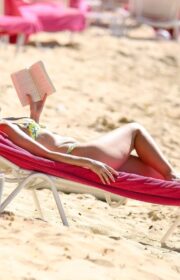 Pretty Rhea Durham in a Lemon Print Bikini at Barbados Beach 2021