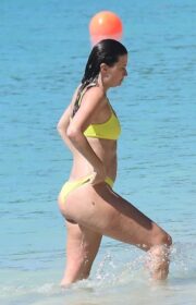Sexy Rhea Durham in Hot Yellow Thong Bikini at Barbados Beach 2022