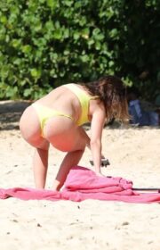 Sexy Rhea Durham in Hot Yellow Thong Bikini at Barbados Beach 2022