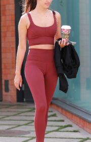 Sara Sampaio Burgundy Workout Outfit at Dogpound Gym in LA 2022