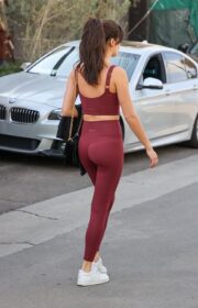 Sara Sampaio Burgundy Workout Outfit at Dogpound Gym in LA - 02/01/2022