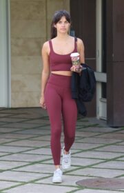 Sara Sampaio Burgundy Workout Outfit at Dogpound Gym in LA - 02/01/2022