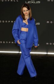 Super Hot Joey King in Blue Dress at Moonfall Premiere in LA 2022