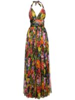 Dolce & Gabbana Printed Silk Chiffon Halter Long Dress