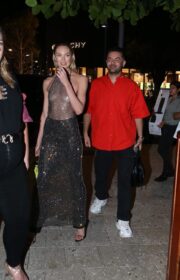 Candice Swanepoel in Sheer Top at SKIMS Pop Up Event in Miami, Florida 2022