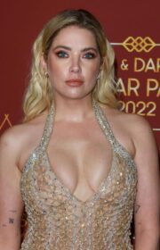 Sexy Ashley Benson in Gold Mini Dress at 2022 Pre-Oscars Party in LA