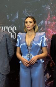 Doctor Strange 2: Elizabeth Olsen in Blue Armani Privé Outfits at Berlin Photocall
