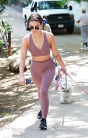 Graceful Lucy Hale Street Style in Purple Outfits in Los Angeles 2022