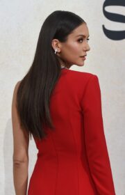 Cannes 2022 amfAR Gala: Nina Dobrev in Fiery Red Cut-Out Mônot Dress