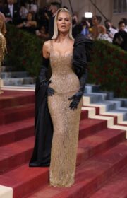 Met Gala 2022: Khloe Kardashian in Sheer Gold Moschino Dress