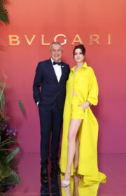 Gorgeous Anne Hathaway in Yellow Valentino Shorts at Bvlgari High Jewelry Gala 2022