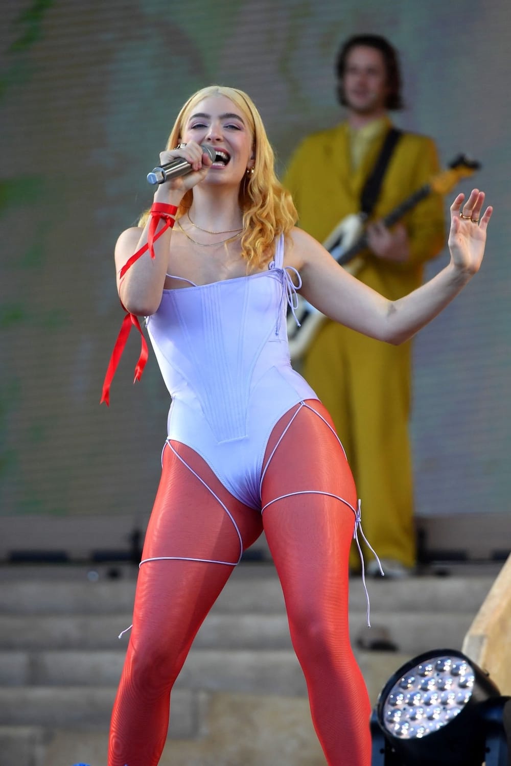Lorde performing on stage at the 2022 Glastonbury Festival on June 26, 2022.