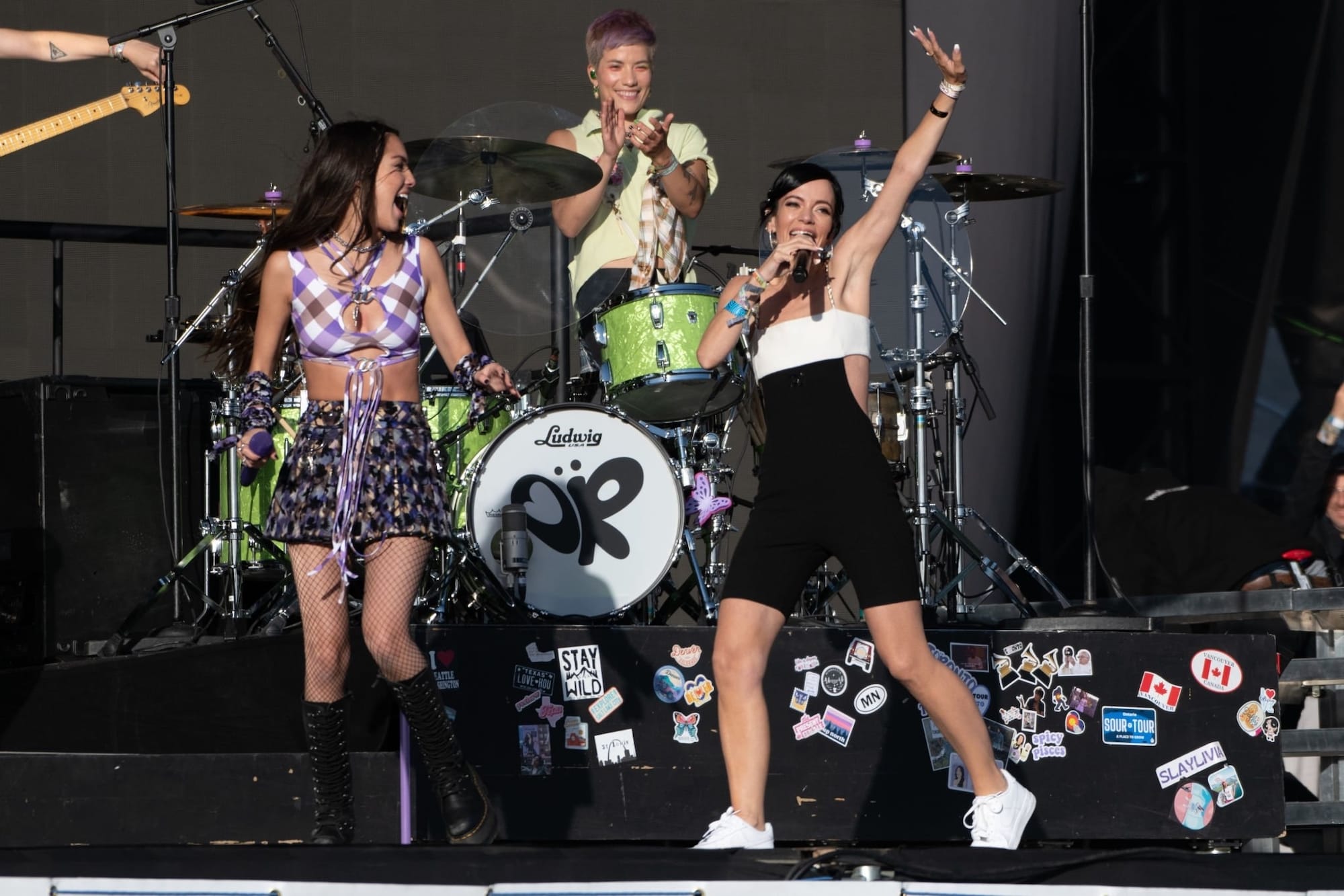 Olivia Rodrigo and Lily Allen performing F*** You at the 2022 Glastonbury Festival on June 25.