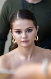 Radiant Selena Gomez in Green Midi Dress Arrives to Jimmy Kimmel Live 2022