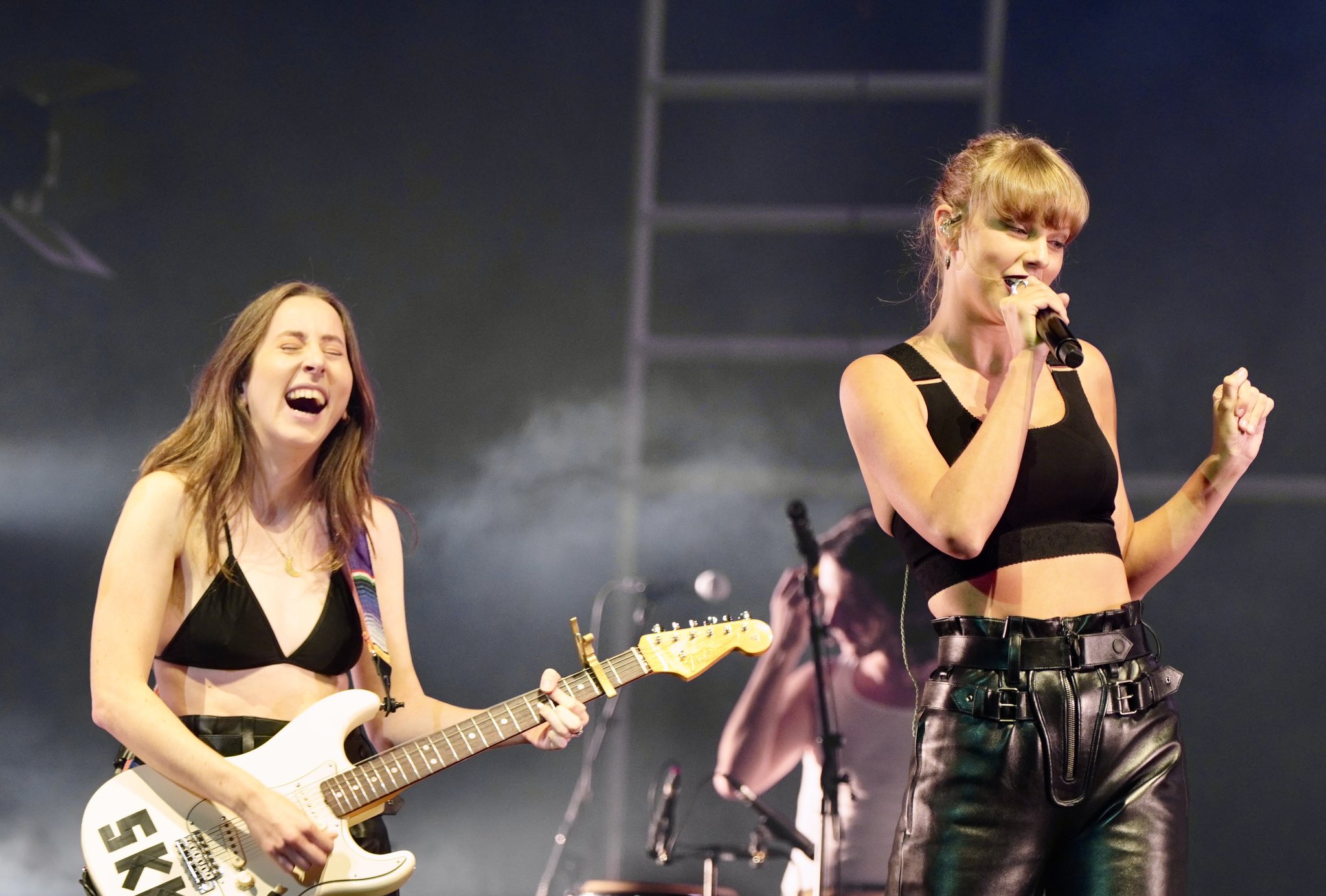 Taylor Swift Performing with HAIM on stage at O2 Arena in London on July 21, 2022.
