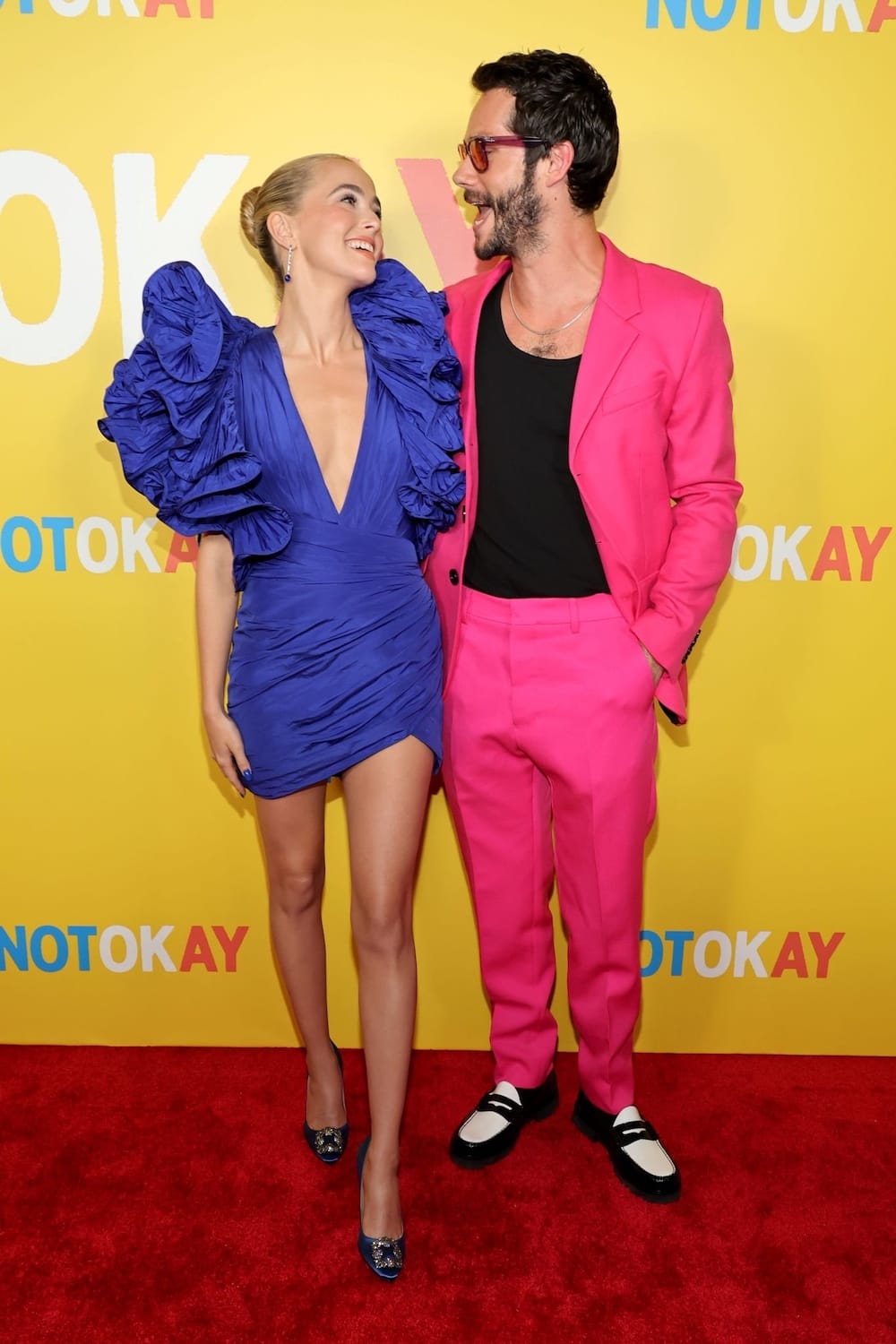 Zoey Deutch and Dylan O'Brien on the red carpet of ‘Not Okay’ premiere on July 28, 2022 in New York City.