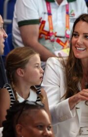Cute Princess Charlotte with Kate Middleton and Prince William at Commonwealth Games 2022