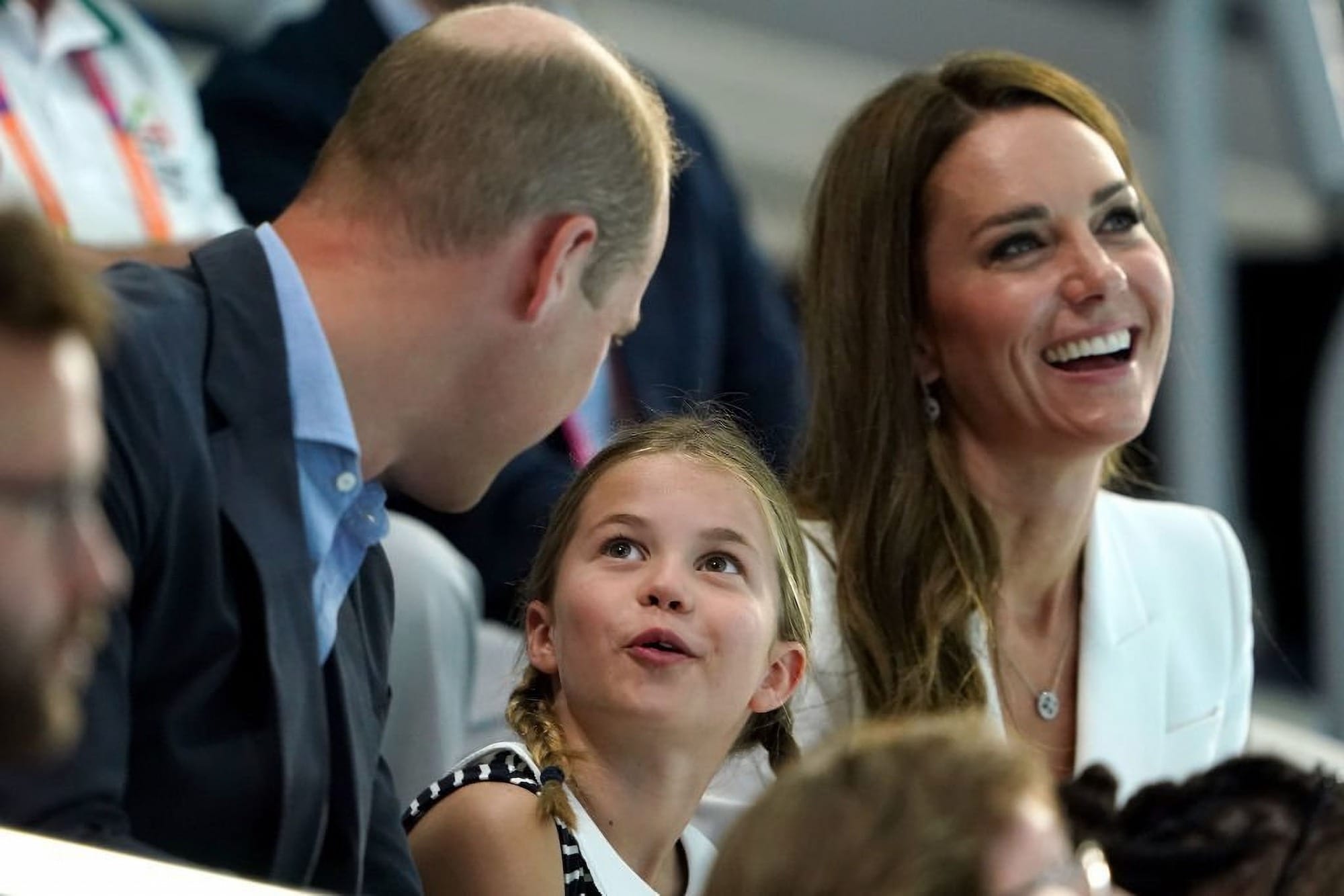 Prince William, Duke of Cambridge and Catherine, Duchess of Cambridge Kate Middleton with their daughter Princess Charlotte of Cambridge at the 2022 Commonwealth Games.