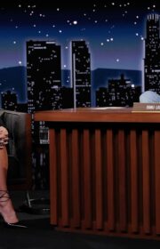 Elegant Mandy Moore in Alexandre Vauthier Dress on Jimmy Kimmel Live 2022