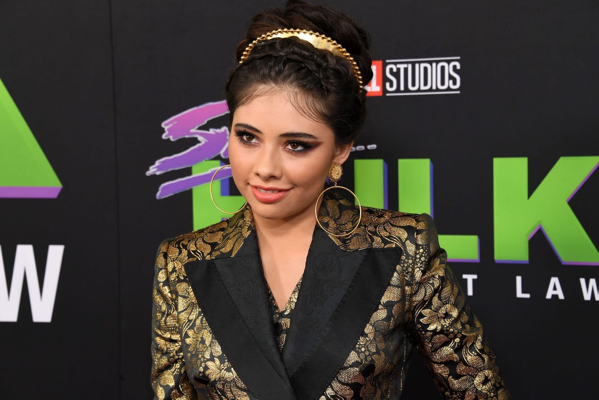 Xochitl Gomez on the red carpet of Marvel Studio's She-Hulk: Attorney at Law Los Angeles Premiere on August 15, 2022 at El Capitan Theatre.