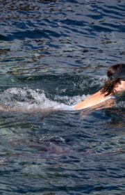 Sensual Charlize Theron in White Swimsuit in Tuscany, Italy 2022