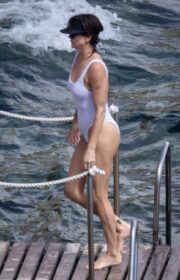 Sensual Charlize Theron in White Swimsuit in Tuscany, Italy 2022