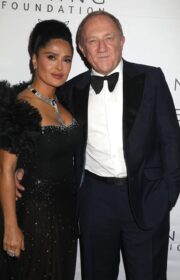 Salma Hayek in Gucci with Husband at 2022 Kering Foundation Dinner
