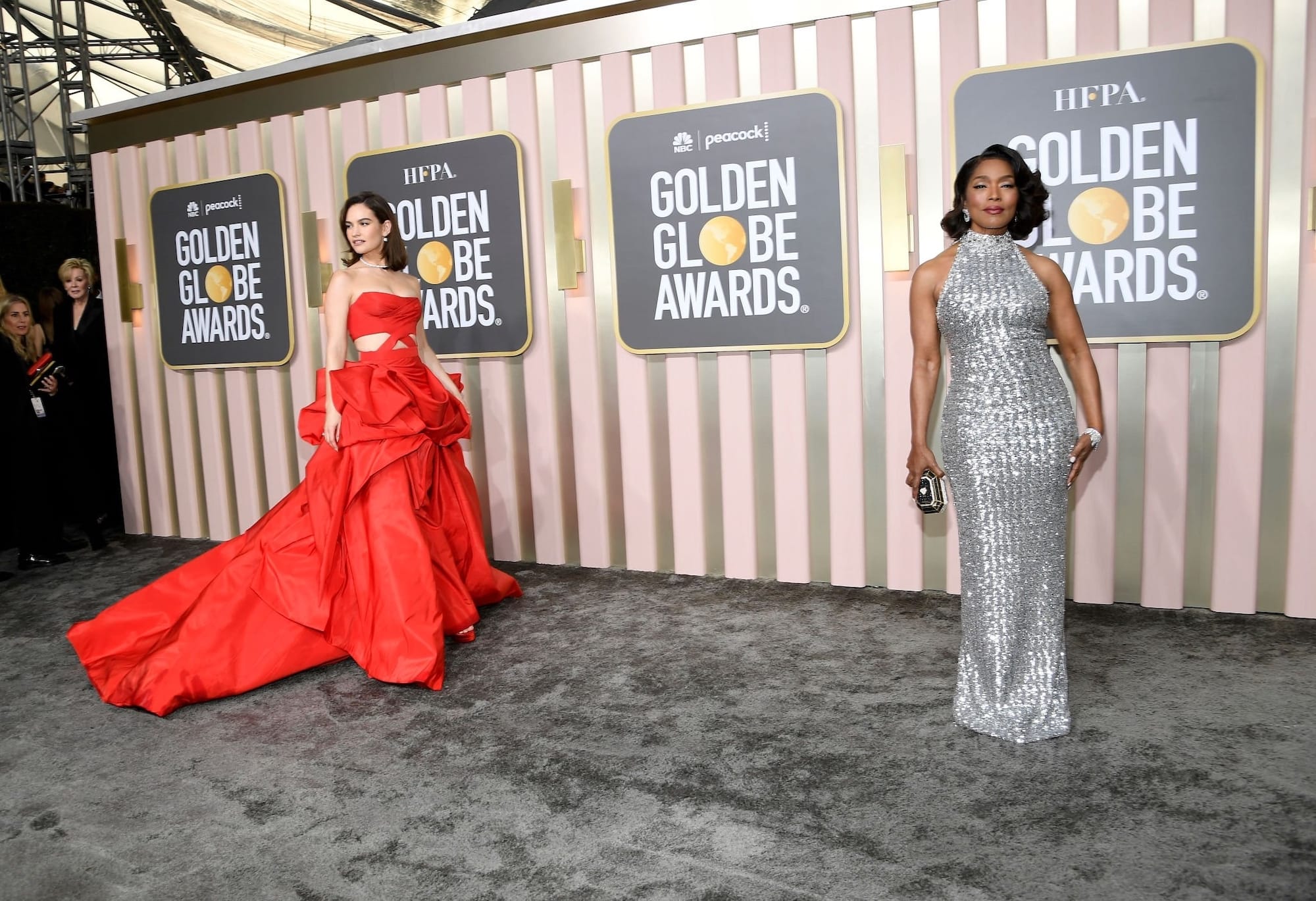 Lily James with Best Supporting Actress winner Angela Bassett