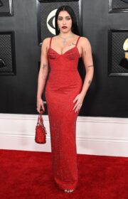 Grammys 2023: Lourdes Leon in Sparkling Red AREA Dress