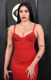 Grammys 2023: Lourdes Leon in Sparkling Red AREA Dress